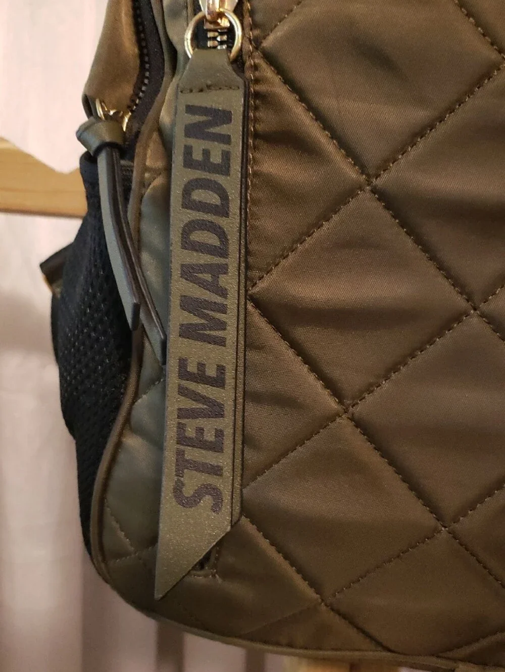 Steve Madden Olive Green Quilted Backpack